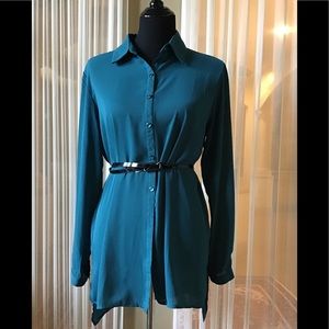 Teal colored high low blouse